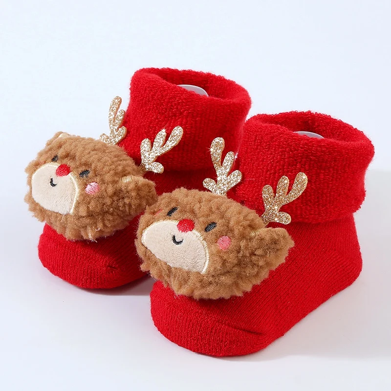 Newborn Baby Cute Plush Santa Claus Floor Socks Boys Girls Non-skid Socks Toddler Socks Cartoon Cotton Socks Christmas Gifts