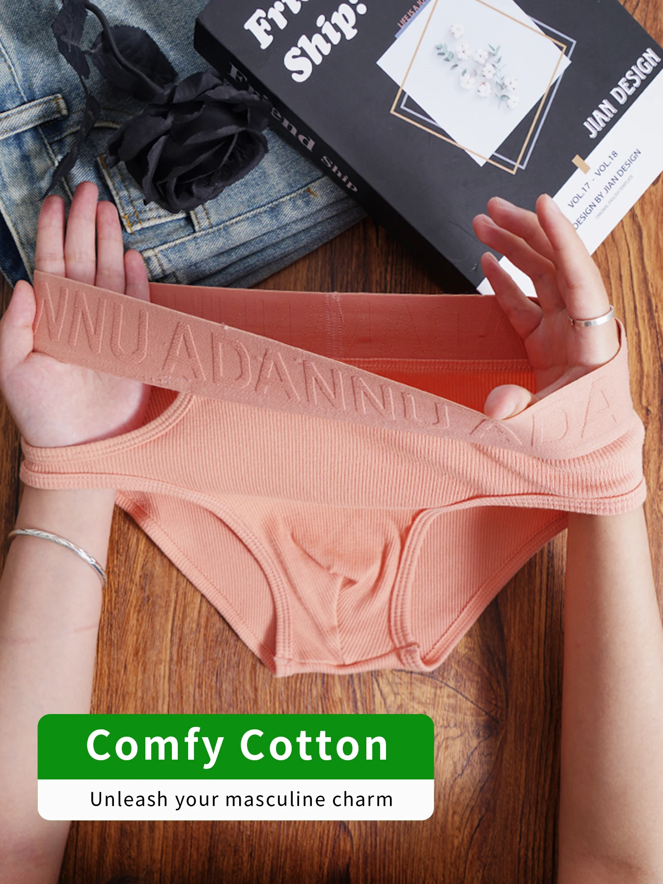 

1PCS Men's ADANNU Ribbed Triangle Briefs Comfy Cotton Letter Waistband Soft Breathable Stretch Underwear