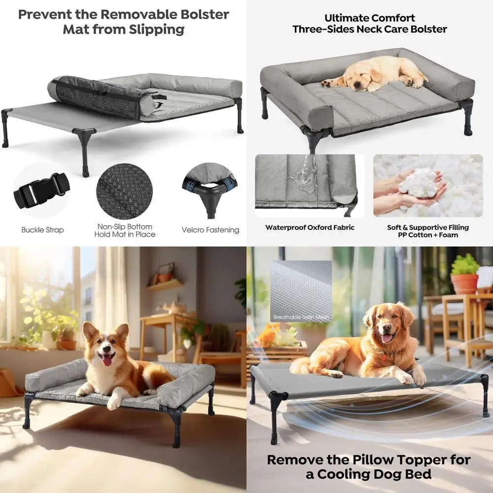 

Elevated Dog Bed with Removable Waterproof Bolster & Breathable Mesh, Indoor/Outdoor Use, Grey, 32x25in, CWC2331B