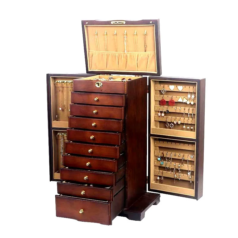 Large Wood Jewelry Box Organizer with Lock Luxury Jewelry Box Set Drawer Style Exquisite Display Rack Gift Packaging Supplies