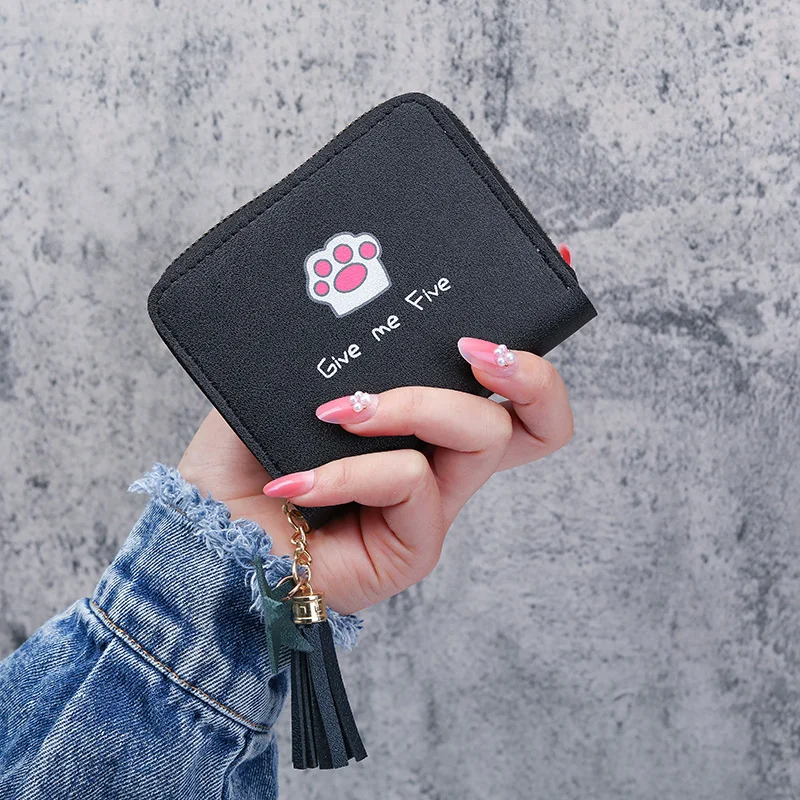 Wallets for Women Cartoon Printed Kawaii PU Leather Small Mini Money Bag Coin Purse Foldable Storage Tassel Students Card Holder