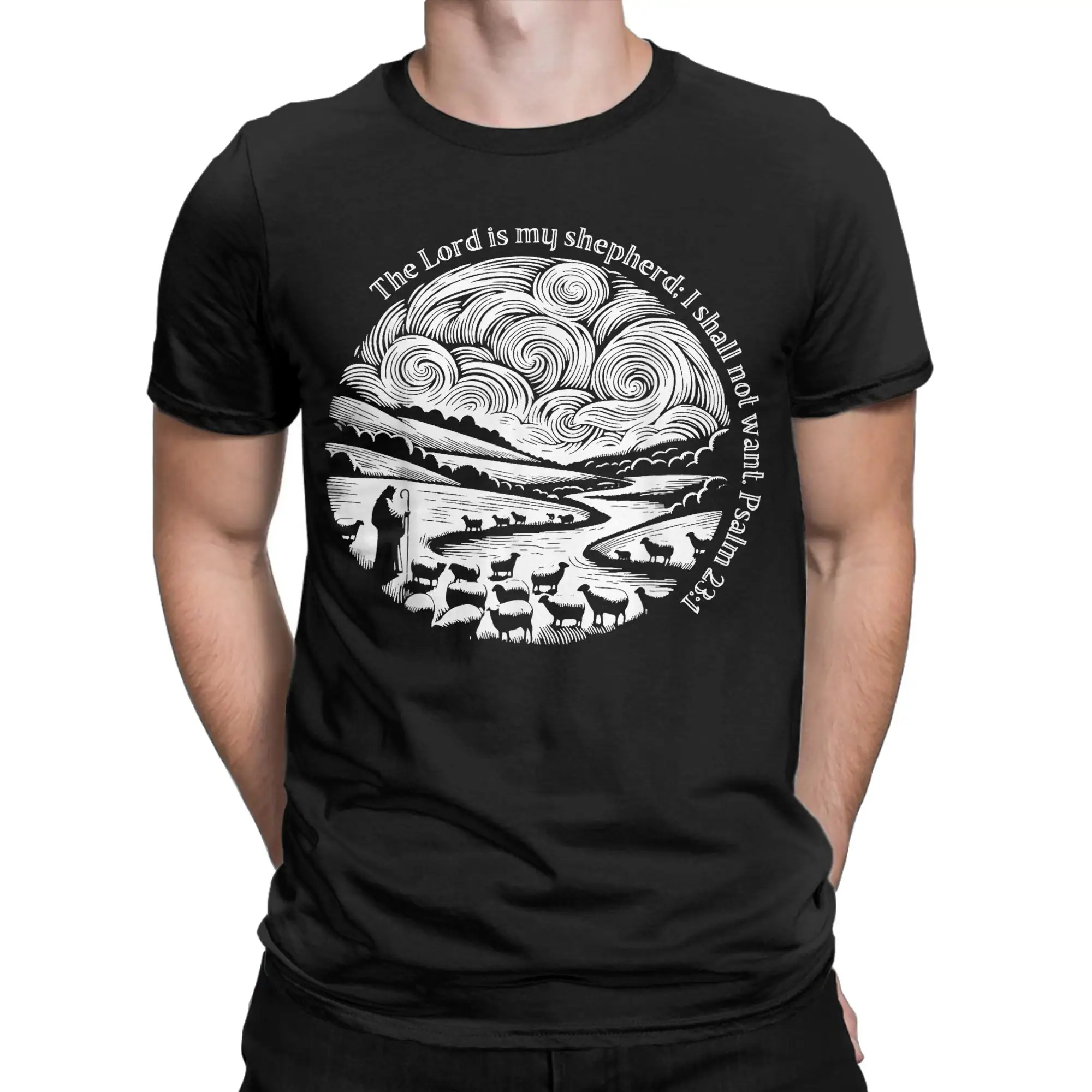 Harajuku The Lord is My Shepherd I Shall Not Want Psalm 23 T-Shirt For Men Women Cotton Short Sleeve  Round Neck Summer Top Tee