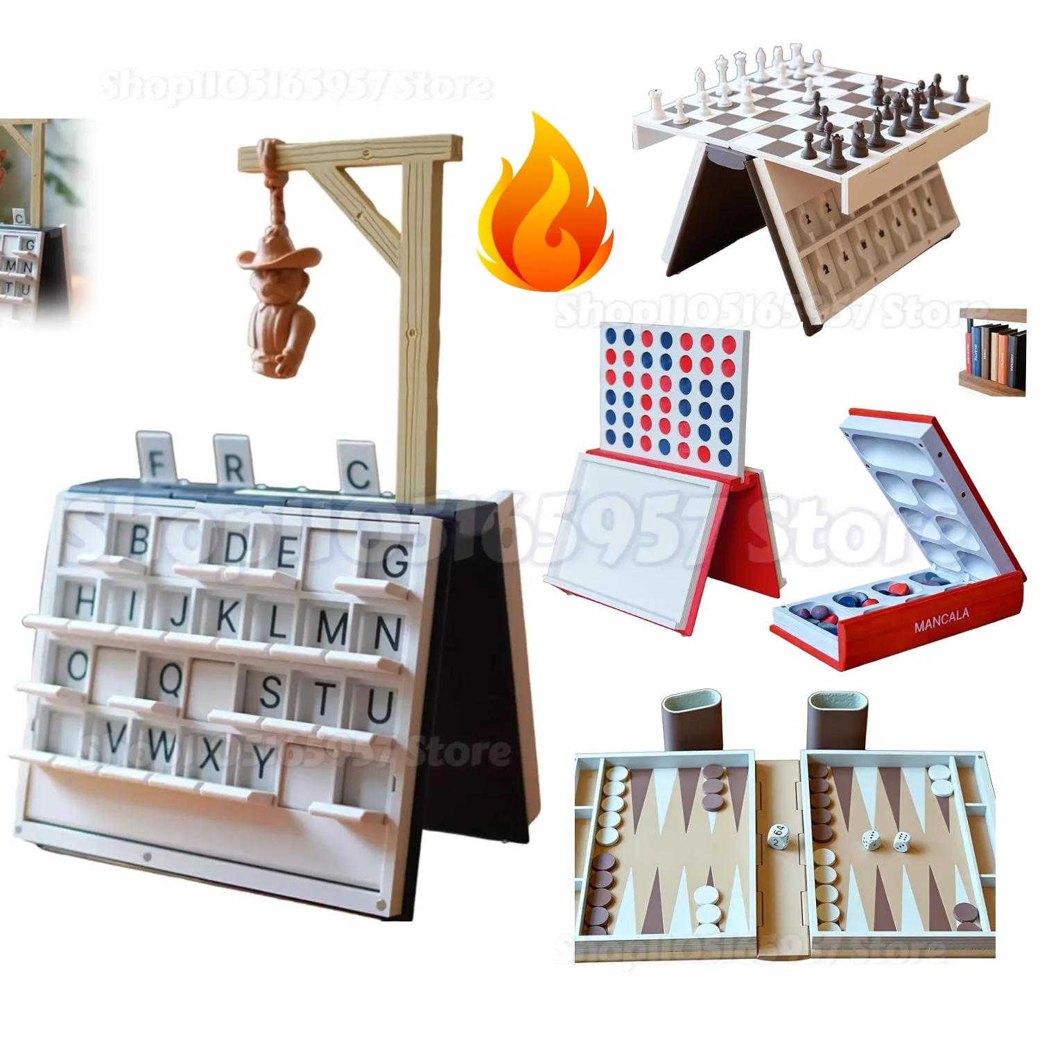 

Playbook'd Hangman Board Game Creative 3D Printed Book Set Playbook'd Chess Portable Foldable Tabletop Board Gift for Party
