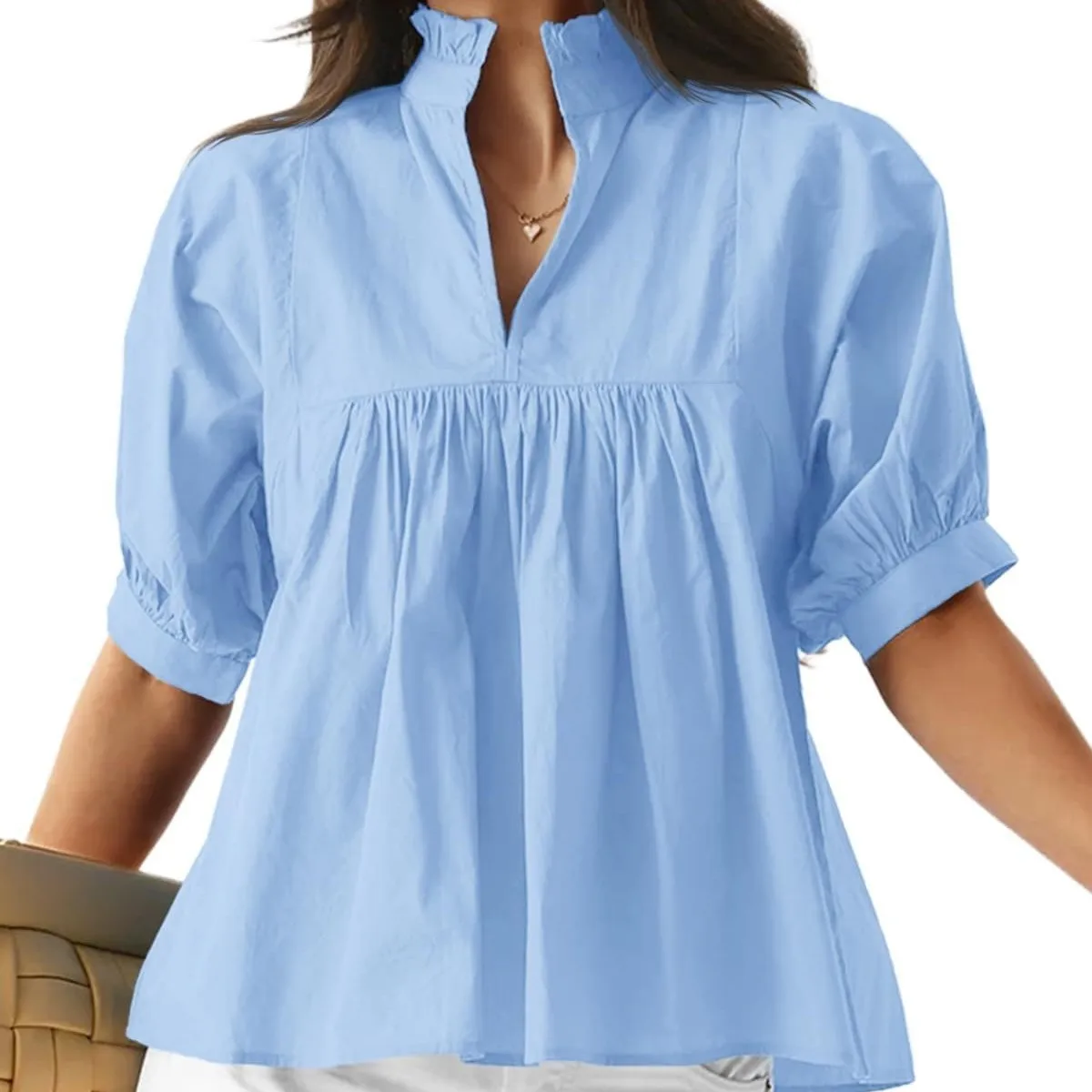 เสื้อเชิ้ตผู้หญิง ดีไซน์หรูหรา สไตล์ลำลอง สำหรับฤดูร้อน คอวี เสื้อผู้หญิง เสื้อเบลาส์