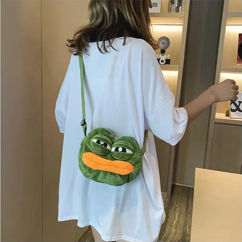 Green Frog Soft Plush Shoulder Bags for Girls Fashion Kawaii Large Capacity Funny Animal Cross-body Bags Kids Gifts Straddle Bag