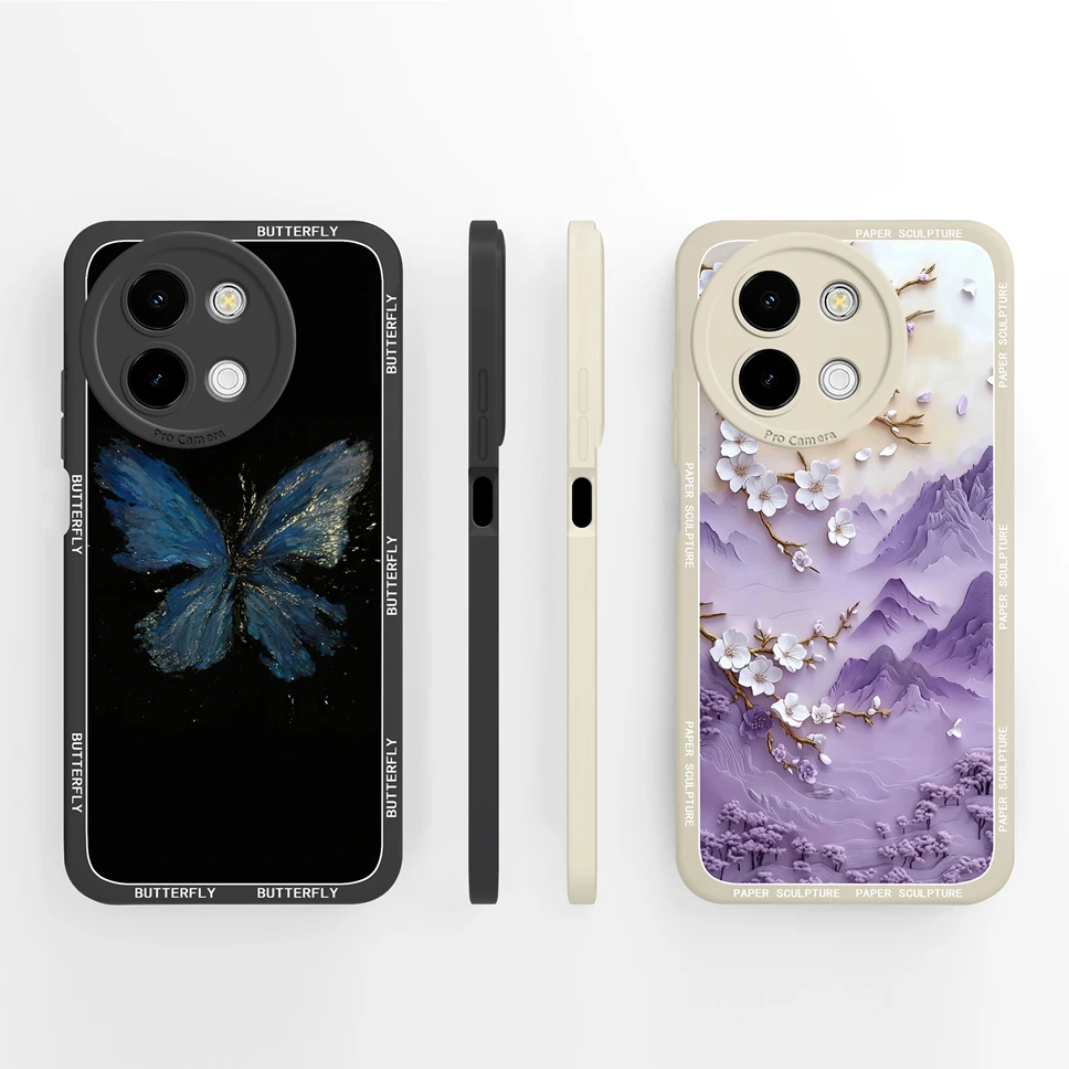 

Чехол для телефона Vivo T3X 5G с элегантным цветочным узором, мягкий гладкий жидкий силиконовый противоскользящий бампер для Vivo T 3X, высококачественный корпус