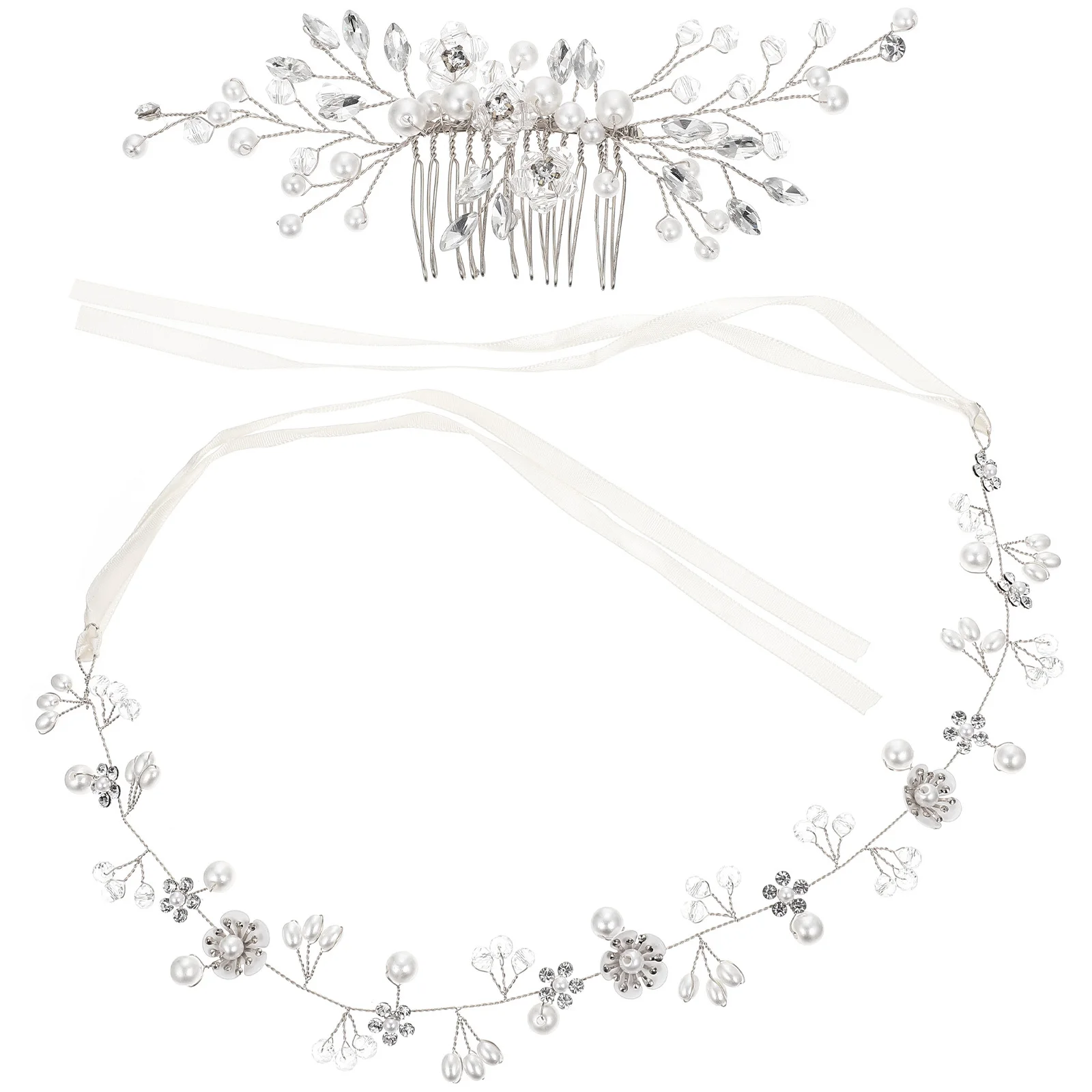 

1Set Bridal Headpiece Flower Beaded Alloy Ribbon Hair Decor Elegant Wedding Bride Hairband Party Bridesmaid Hair Accessory