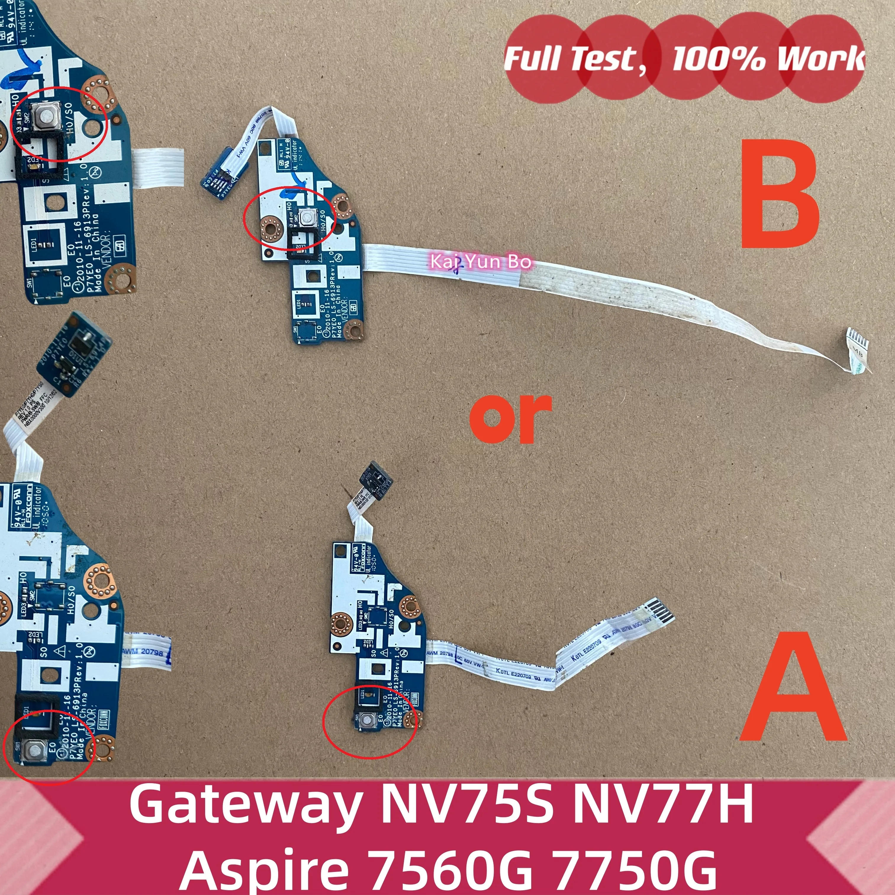 Placa de botón de encendido para portátil ACER Gateway NV75S NV77H Aspire 7560 7560G 7750 7750G con cable P7YS0 NBX0000V400 LS-6913P P7YE0 NBX0000V000