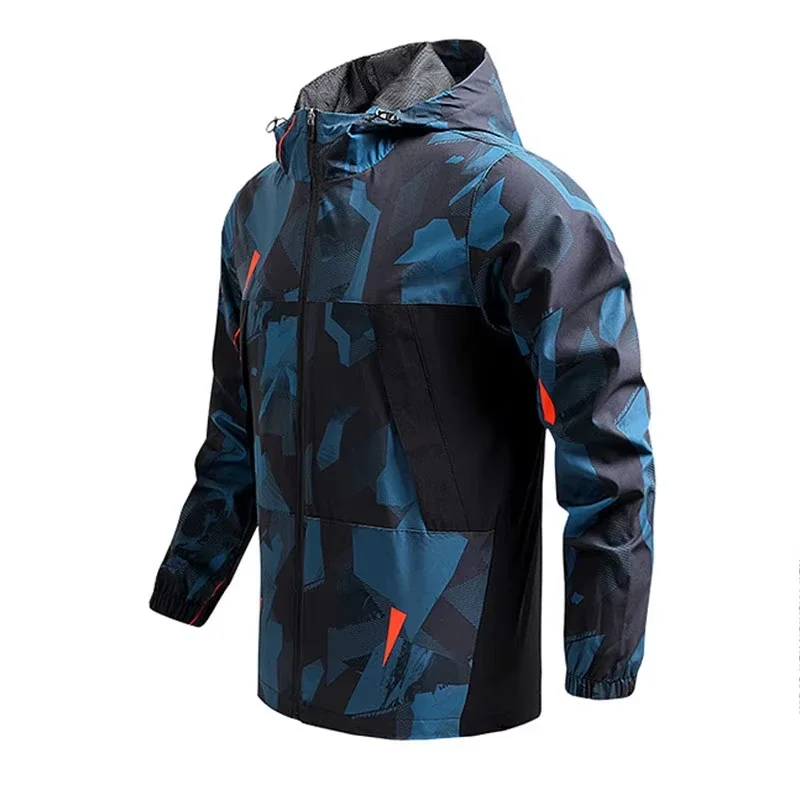 تشغيل سترة الرجال الركض رياضة مقنعين الخريف يندبروف التمويه معطف الذكور تنفس ملابس خارجية معاطف الربيع الرياضية #2