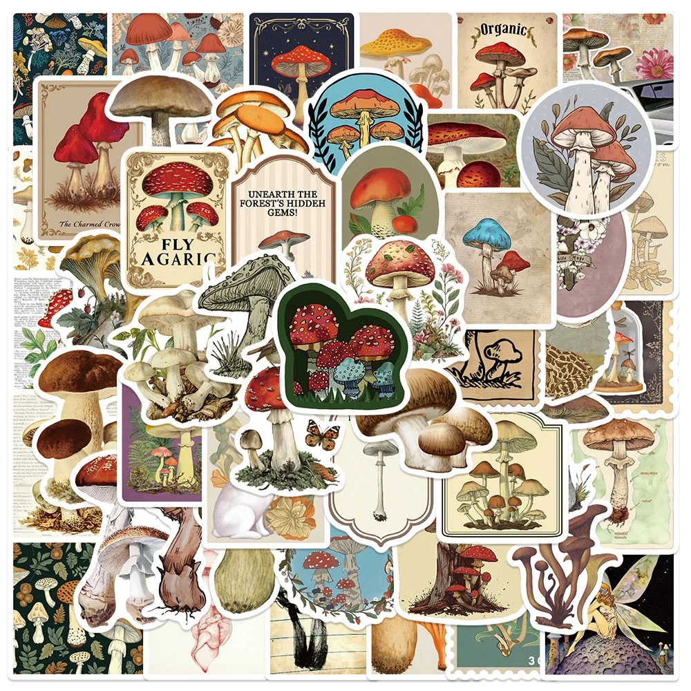 

50PCS Vintage Mushroom Stickers Retro Style Graffiti Decals For Suitcase Skateboards Laptop Fridge Guitar Decorate Stickers