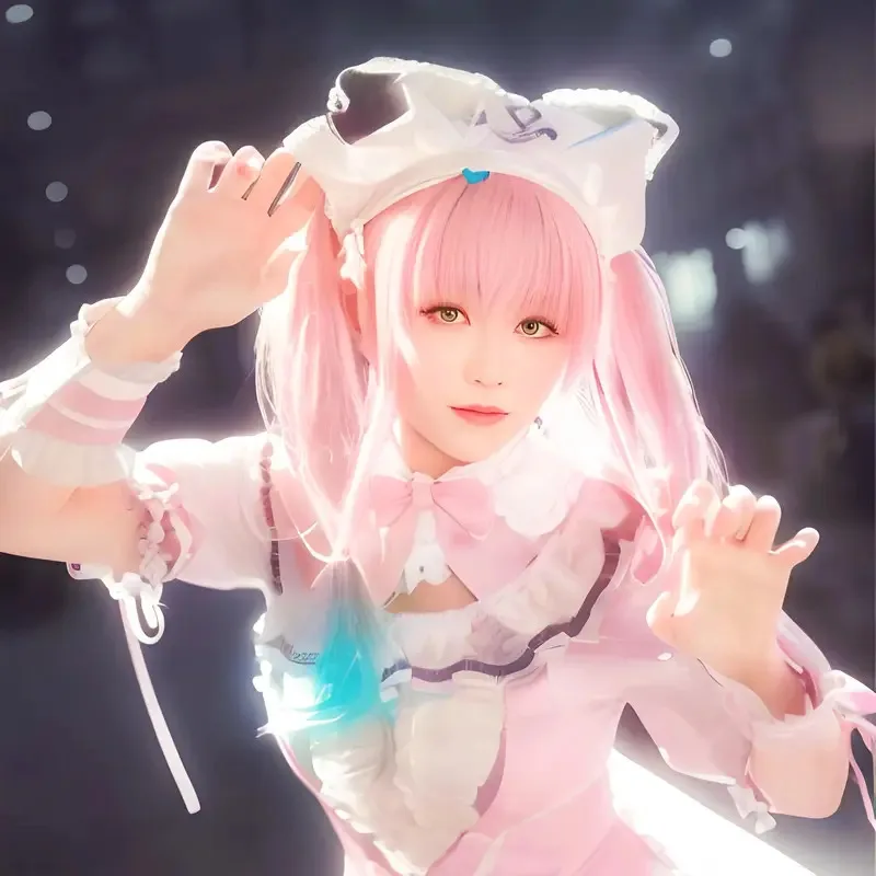 가상 YouTuber 사쿠나 유우키 코스프레 의상 가발 메이드 복장 유키 JK 유니폼 스커트 핑크 긴 머리