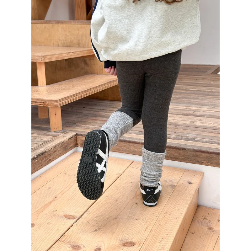 2024Autumn Children's Slim-Fit Pants Trendy Girls' Baby Fashionable Stitching Bunching Socks Leggings