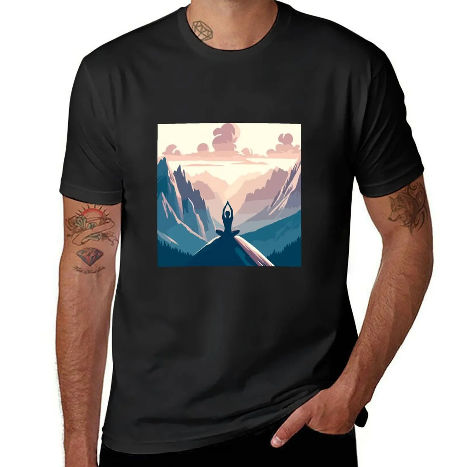 Zen Mountain Meditation - Peaceful Yoga Sunset T-Shirt vintage clothes oversizeds mens big and tall t shirts