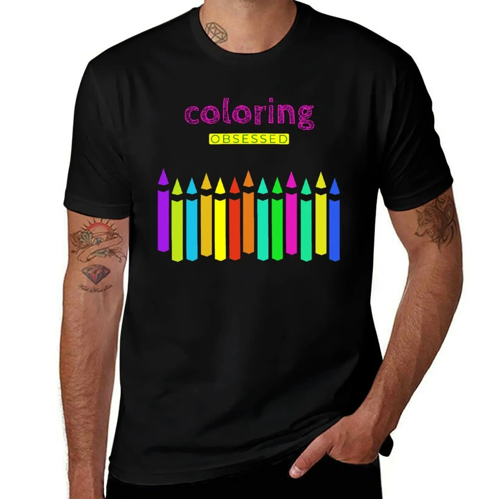 

Coloring Obsessed - Crayon Colored Pencil Fun Design For Coloring Book Fan T-Shirt Casual Soft Cotton Short Sleeve Tee