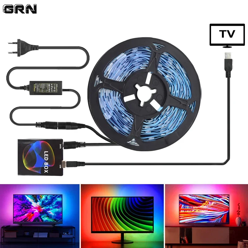 WS2812B TV Backlight LED Strip Ambient Lights 16 Million Pixels with Sync Box Power Supply Work with Android TV System PC Deco