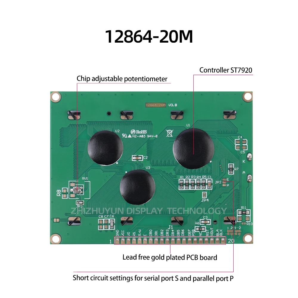 Imagem -02 - Ecrã Lcd de Luz Azul Gelo Interface de Grande Quantidade Bens Pontuais Paralelo Uso Geral Serial 1286420m 20pin St7920