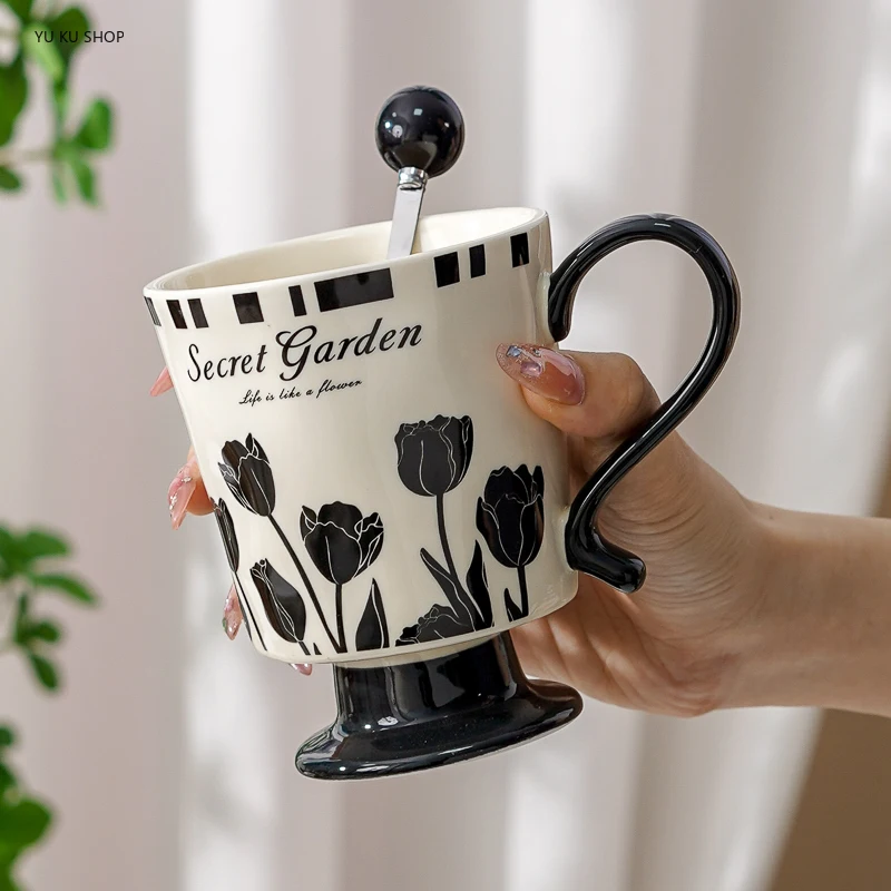 Ceramic Floral Coffee Mug Porcelain Coffee Cup Kawaii Water Cup Breakfast Milk JuiceTeacup Kitchen Party Drinking Tool Drinkware