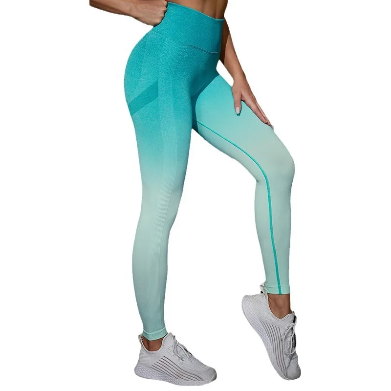 Fashion Gradient Color Fitness Leggings For Women Hip Lifting Tight Fitting High Waisted Quick Drying Pants Running Sports Pants