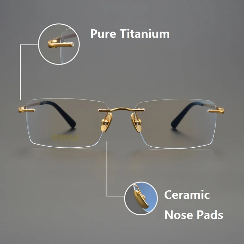 Reines Titan Ultraleichte Brillen Randlose Brillengestell Männer Quadratische Geschäftsbrillen Frauen Keine Felge Brille Modetrend – Detail 3