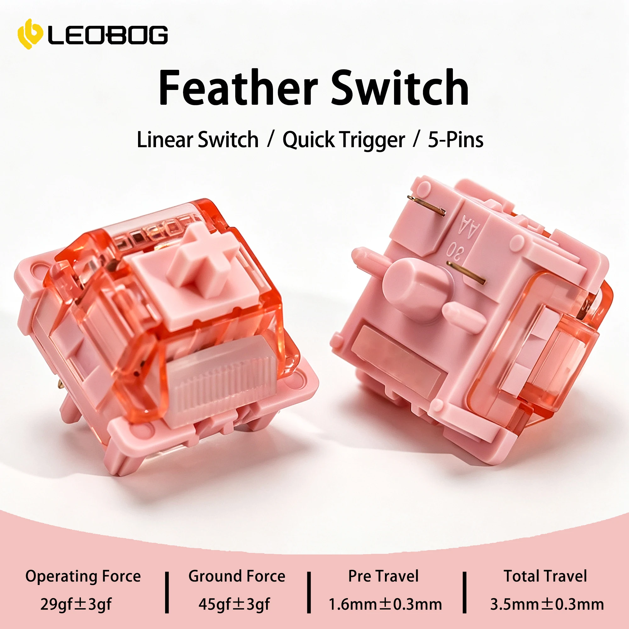 LEOBOG Feather Silent Switch 29gf 5-Pin Linear Creamy Switches For Custom DIY 60% Gaming Mechanical Keyboard POM Stem MX Keycaps