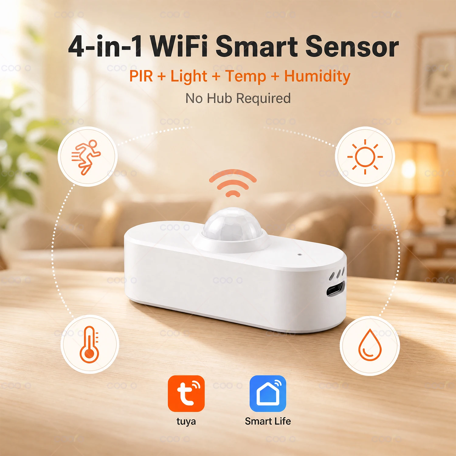 Image of Tuya WiFi PIR-Bewegungssensor mit Licht-/Temperatur-/Feuchtigkeitsmessung, Infrarot-Körperdetektor für Smart Home Automation, Batteriebetrieben