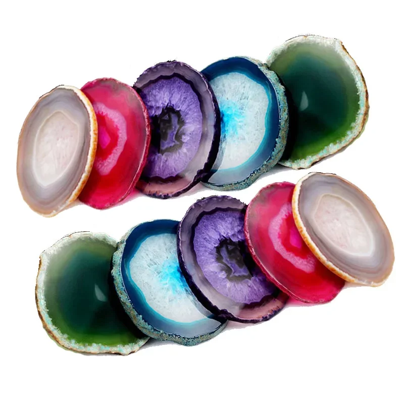 Natural Agate Stone Coaster Insulation Pad Jewelry Display Tray Flake Texture Transparent Multi-color Gemstone