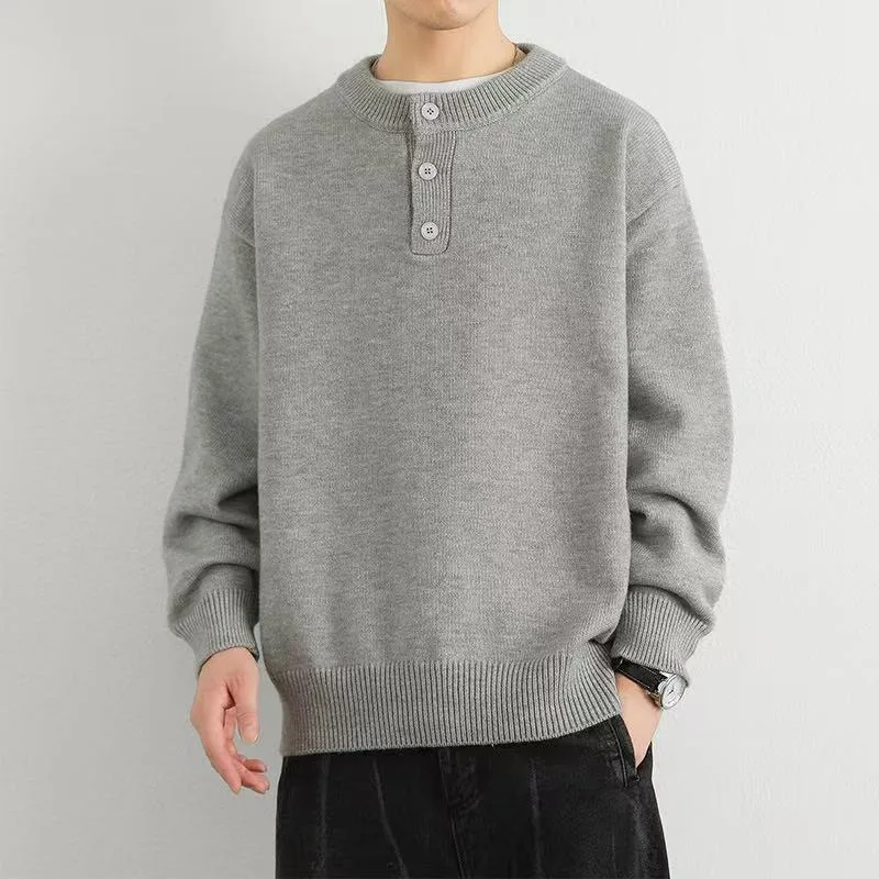 

American Retro Men's Knitted Sweater Autumn Winter Thiened Loose Button-Up High-End Feeling Teenage Youth Faion Casual Wear