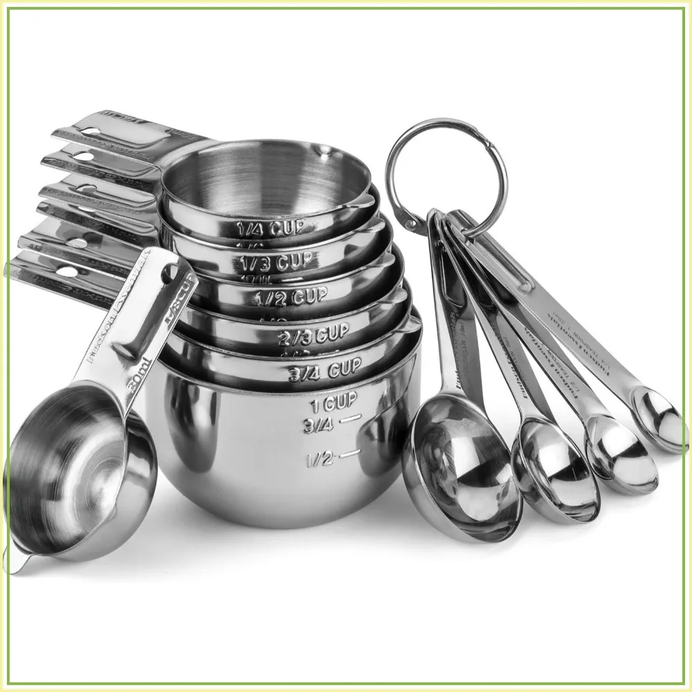

Stainless Steel Measuring Cups and Spoons Set - Stackable with Spout, 11 Piece Set