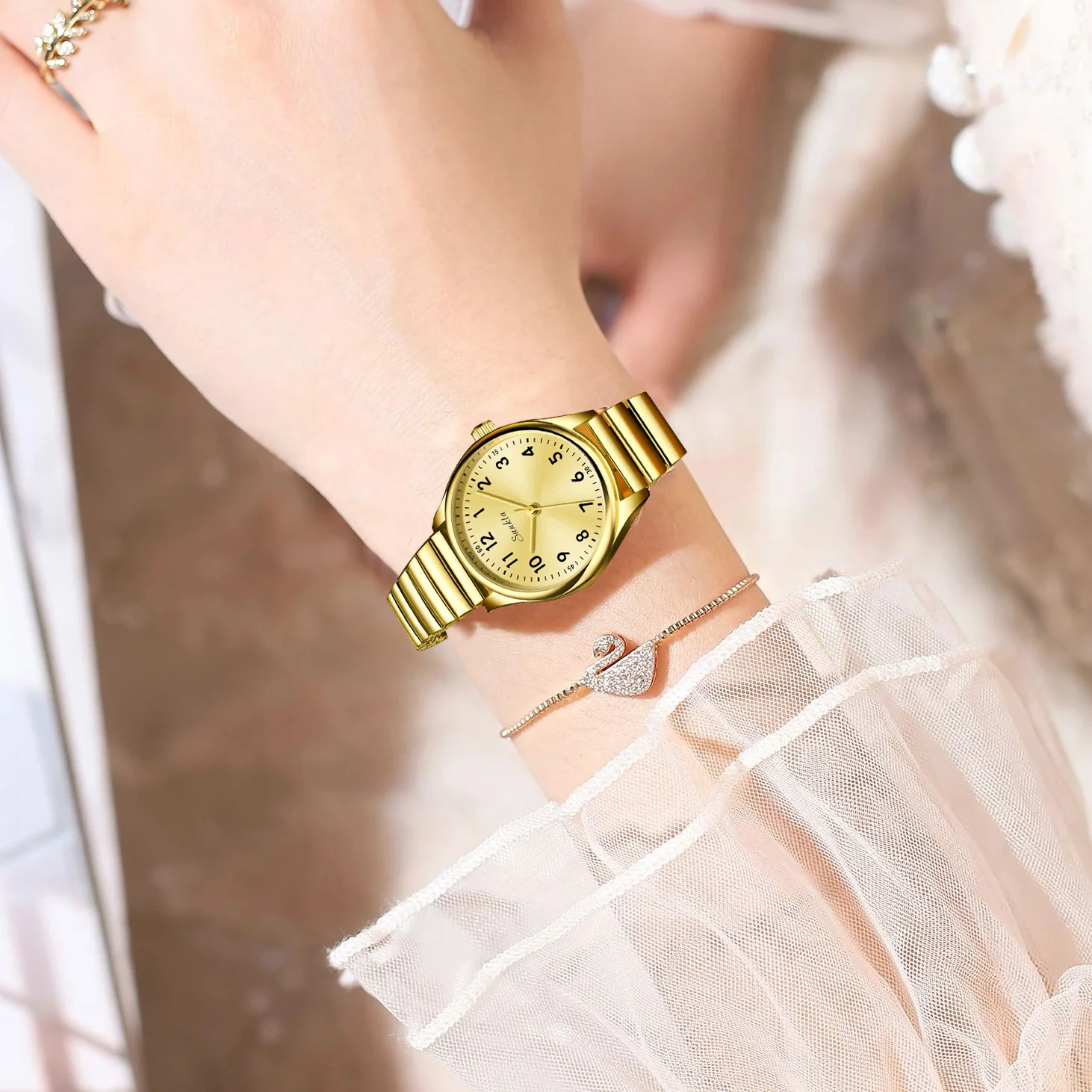 SUNKTA Women\'s Wristwatch Luxury Fashion Elegant Ladies Watch Waterproof Watch for Woman Stainless Steel Bracelet Reloj Mujer