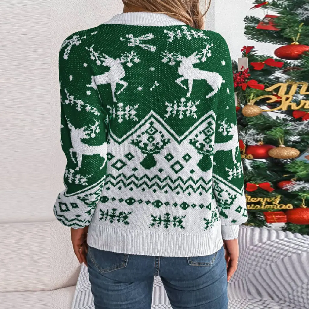 女性のカジュアル長袖プルオーバーセーター鹿柄ファッション秋冬クリスマスヨーロッパアメリカンスタイルの服