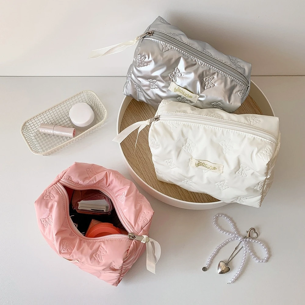 

Bowknot Love Heart Bow Cosmetic Bag Wash Pouch Desktop Storage Bow Stationery Bag Ins Style Large Capacity Bow Coin Pouch Travel