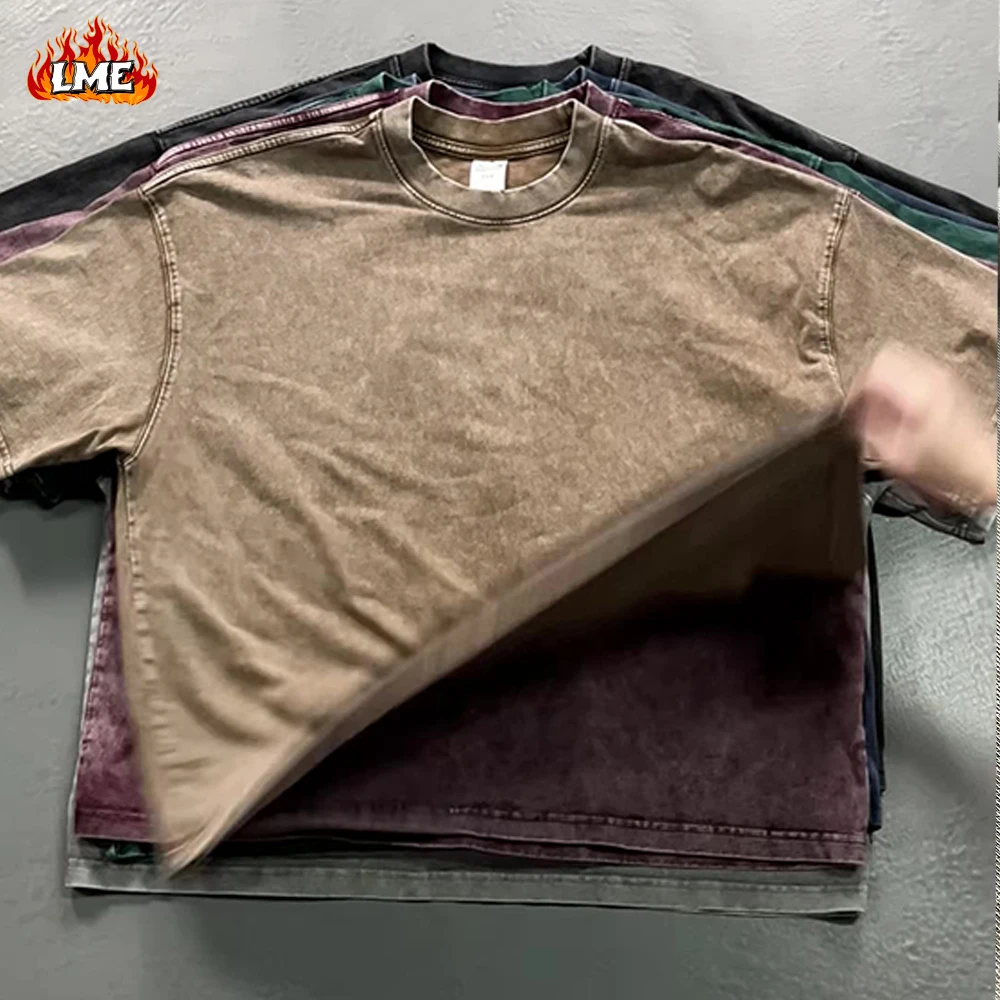 New Arrival Boxy Fit Cropped T Shirt Vintage Batik Acid Washed Oversized Streetwear 100% Cotton 275GSM Boxy T Shirt For Men