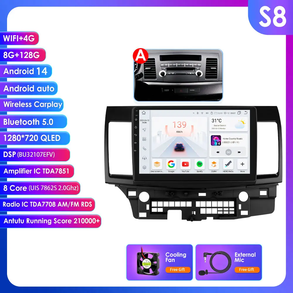 Hizpo Auto Intelligent Systemen Carplay Android Autoradio voor Mitsubishi Lancer 2007-2012 Multimedia Video Speler WIFI 8Core 6115