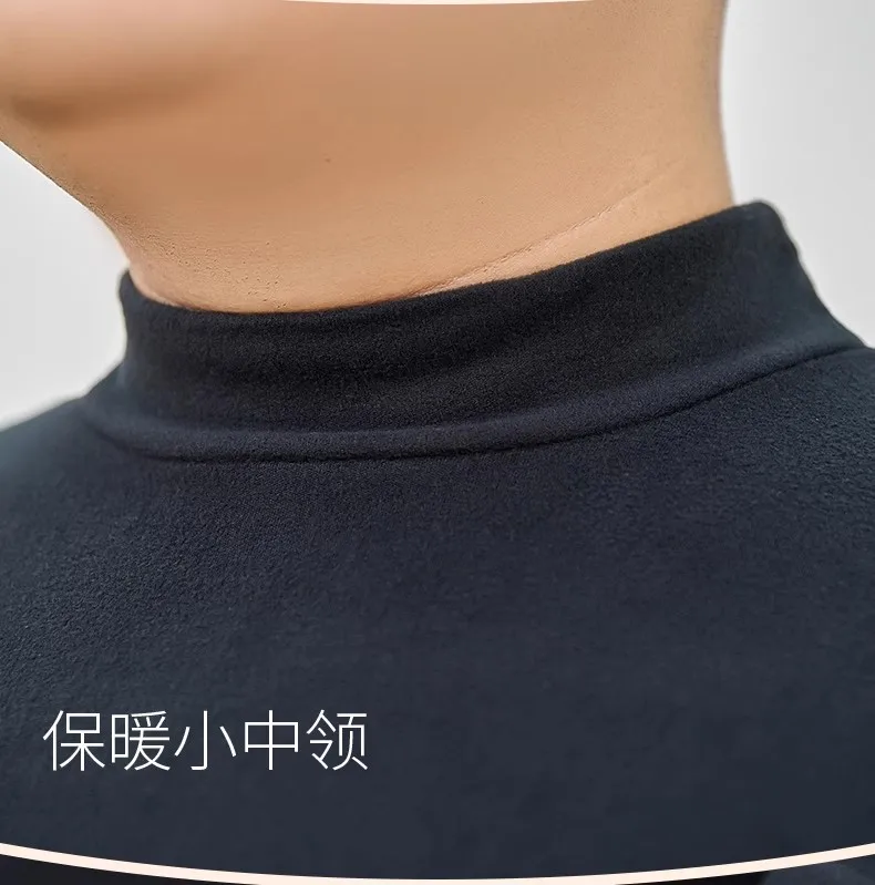 2 قطعة الرجال الشتاء سماكة المخملية ملابس اخلية حرارية حجم كبير بلايز السراويل نصف عالية طوق بأكمام طويلة تي شيرت البلوفرات الدافئة #6