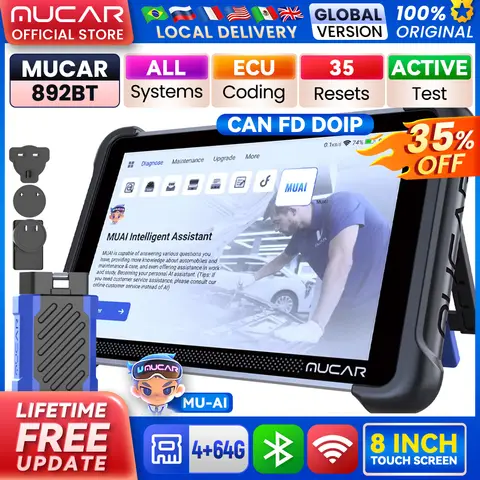 MUCAR 892BT Free AI CANFD DoIP Car Diagnostic Tools All System Auto Scan Tool ECU Coding Bi-Directional OBD2 Scanner 35 Resets