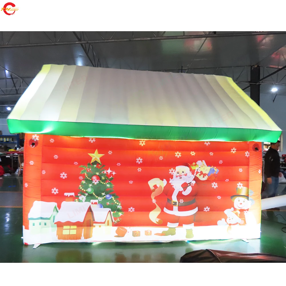 Maison de noël gonflable en option, éclairage d'expédition rapide, maison de tente de pelouse pour fête de noël avec souffleur