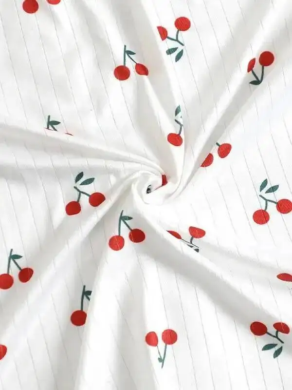 純粋な欲望スタイルの女性のパジャマ秋夏セクシーな V ネックレースチェリープリント Tシャツスリムフィット半袖ショーツセット G4J7