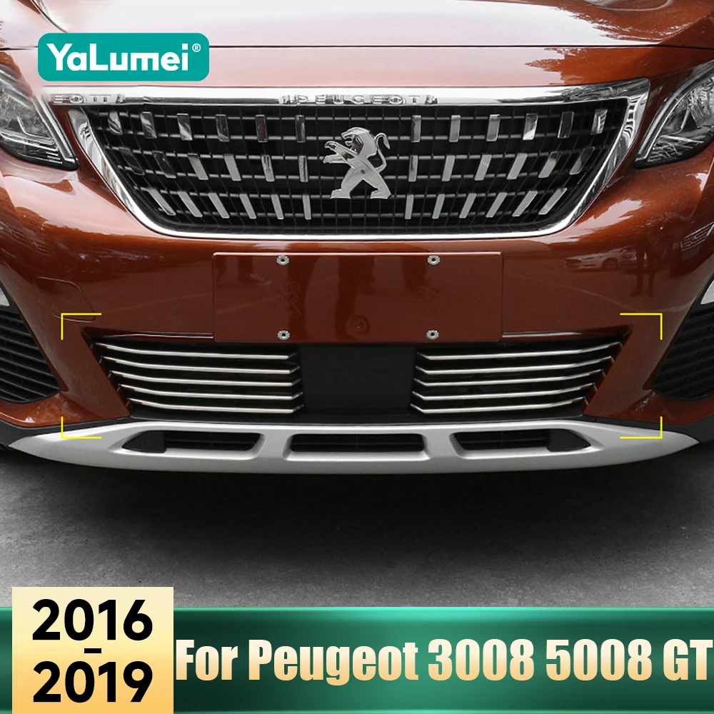 

Аксессуары для Peugeot 3008 5008 GT 2016 2017 2018 2019, передняя центральная решетка автомобиля из нержавеющей стали, сетка, рамка, накладка, литая полоса