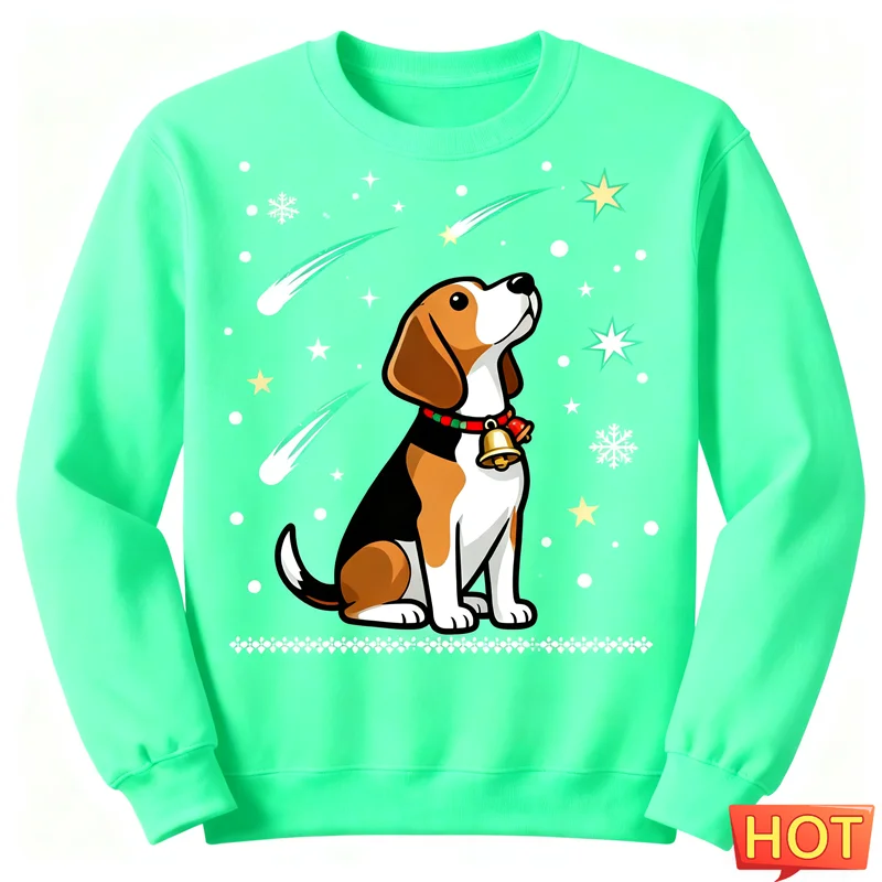 لطيف بيغل الرسم القبيح عيد الميلاد سترة أزياء عطلة ارتداء 3D مطبوعة عيد الميلاد بلوزات عارضة المتضخم للجنسين البلوفرات