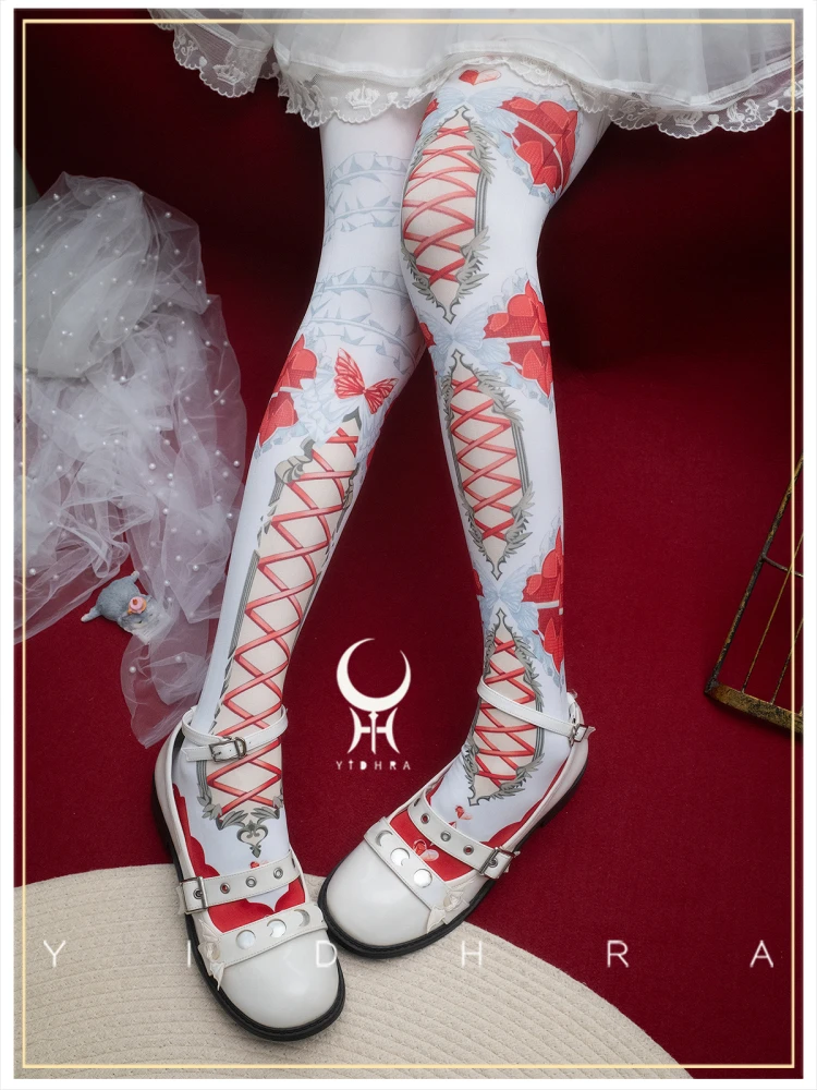 

Spring Autumn Japanese Original Digital Printing Lolita Pantyhose Soft Cute Girl Cute Bow Cross Strap Print Lo Pantyhose Woman