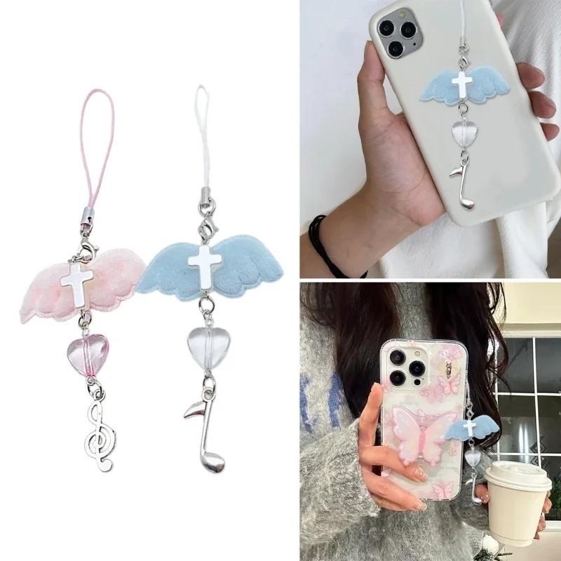 

Angel Wing Phone Charmchain Phone Straps Chain Charm with Heart Pendant Stylish and Practical Accessory