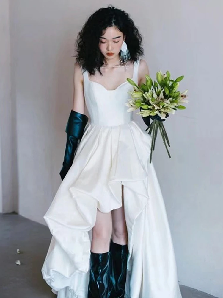 

White Strapl Evening Gown Wedding Dr for Women Engagement Travel Photoaphy Pre-ort Post-Long White Skirt