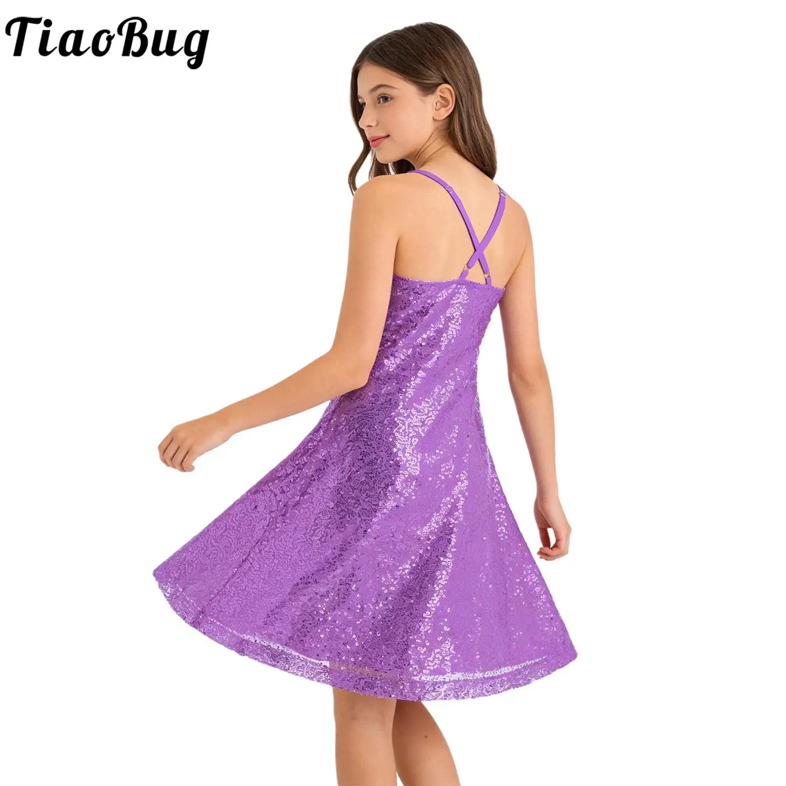 Vestido de Tirantes Ajustables con Lentejuelas Brillantes para Niñas, Vestido con Forro para Fiestas de Cumpleaños, Bailes de Graduación, Espectáculos y Eventos