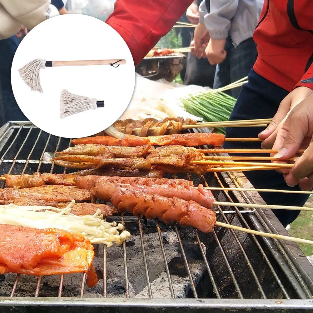 

1 set Bbq Basting Brush Long Wooden Handle Cotton Yarn Grill Brush For Kitchen Baking Oil Cooking High Temperature Resistant