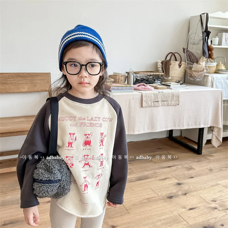 

Children Winter Autumn Clothing 2023 Korean Style Fashion Kids Loose Casual Letter Printed Long Sleeve Tops Girls Boys Clothes