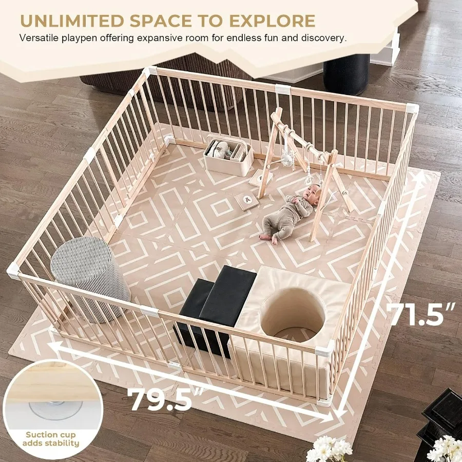 HARPPA Box per cancello per bambini per neonati e bambini piccoli Box in legno Grande recinzione per bambini Cantieri da gioco per area gioco 71,5x79,5x24 pollici