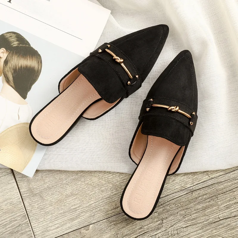 Fashion New Flip Flops Brand Designer Sandals Pointed Toe Flat Woman Slides Half Shoes Mule Shoes Women Slippers Big Size 32-42