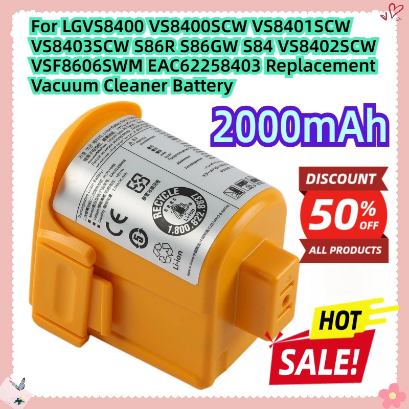 

For LGVS8400 VS8400SCW VS8401SCW VS8403SCW S86R S86GW S84 VS8402SCW VSF8606SWM EAC62258403 Replacement Vacuum Cleaner Battery