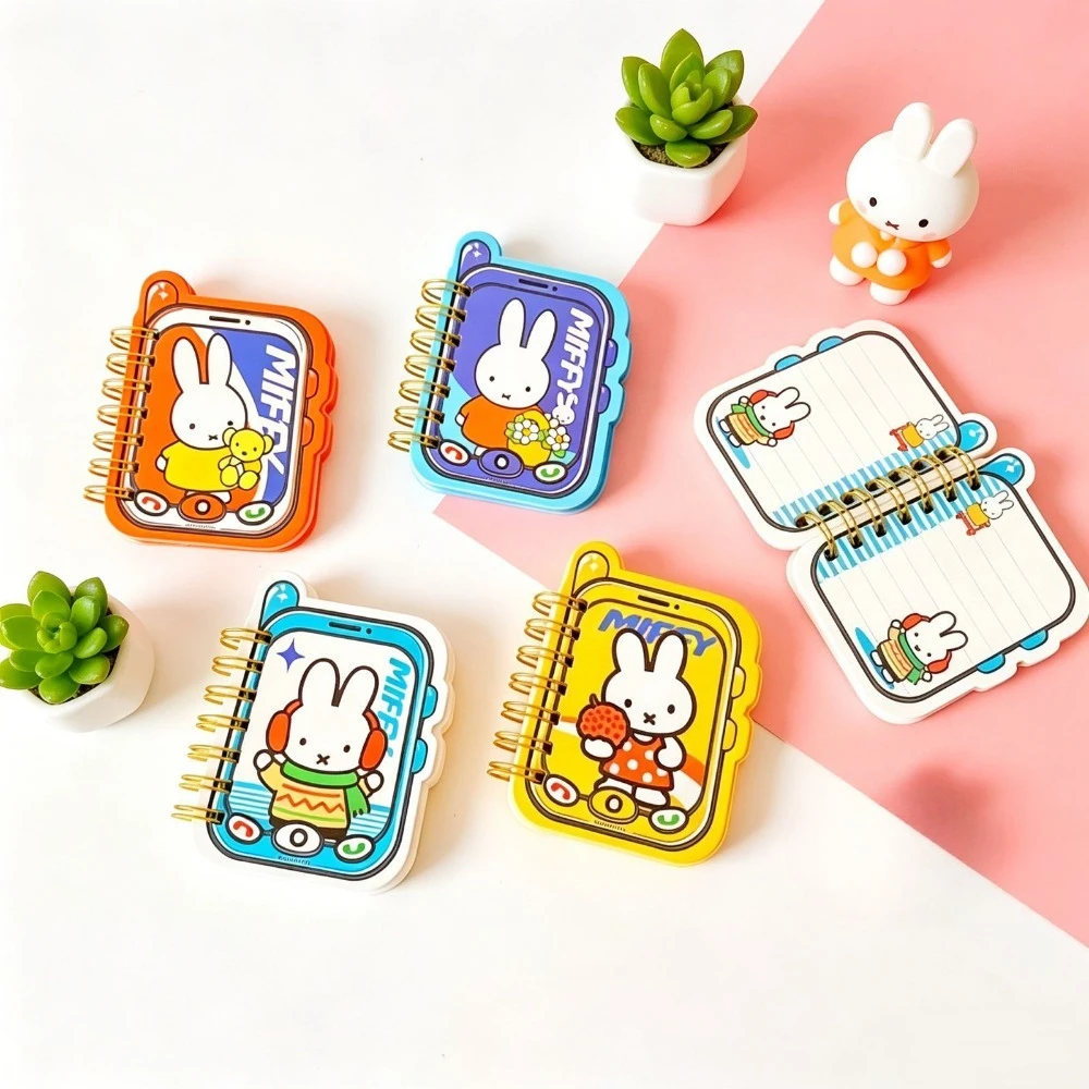 4PCS Miffy Kawaii Mini Coil Notebook Cartoon Colored Pages Notebook Notes Student Office Notes Message Notes Cute Gift Toy