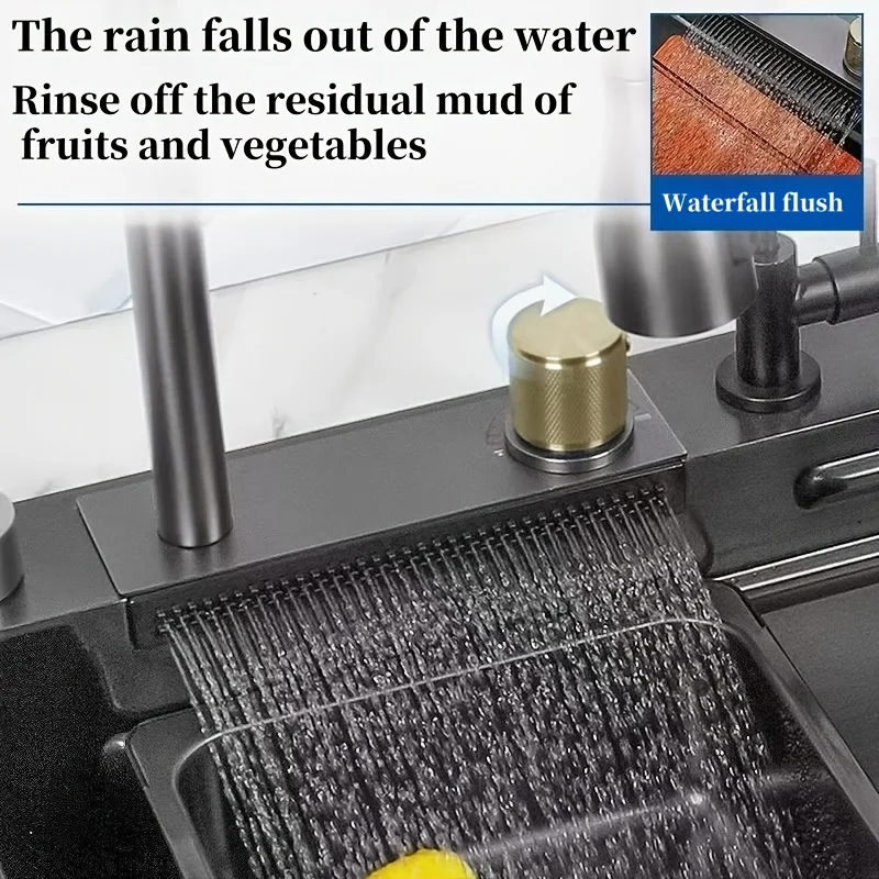 Modern Double Bowl Kitchen Sink – Stainless Steel Undermount with Fast Drainage, Tool Holder & Waterfall Rinse